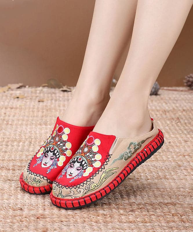 Blue Linen Fabric Unique Bei jing opera Embroideried Slide Sandals - Slide Sandals - DYAVOR®