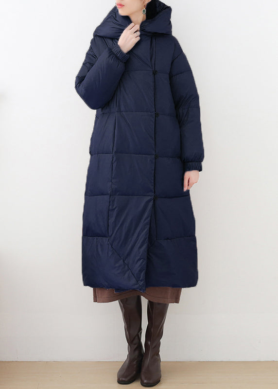 Blue Pockets Hooded Down Coat Long Sleeve - Down Jackets - DYAVOR®