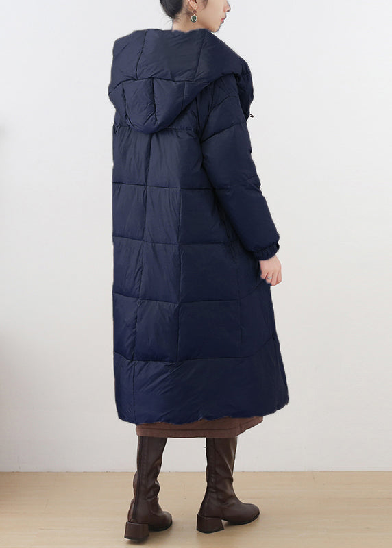 Blue Pockets Hooded Down Coat Long Sleeve - Down Jackets - DYAVOR®