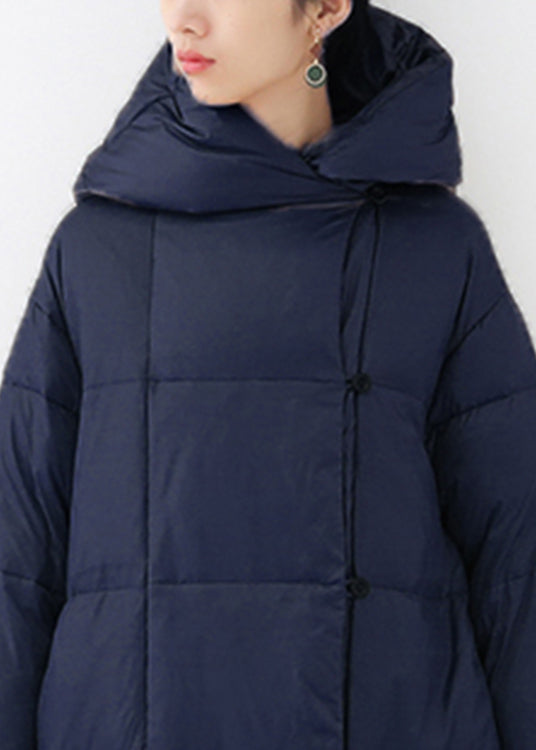 Blue Pockets Hooded Down Coat Long Sleeve - Down Jackets - DYAVOR®