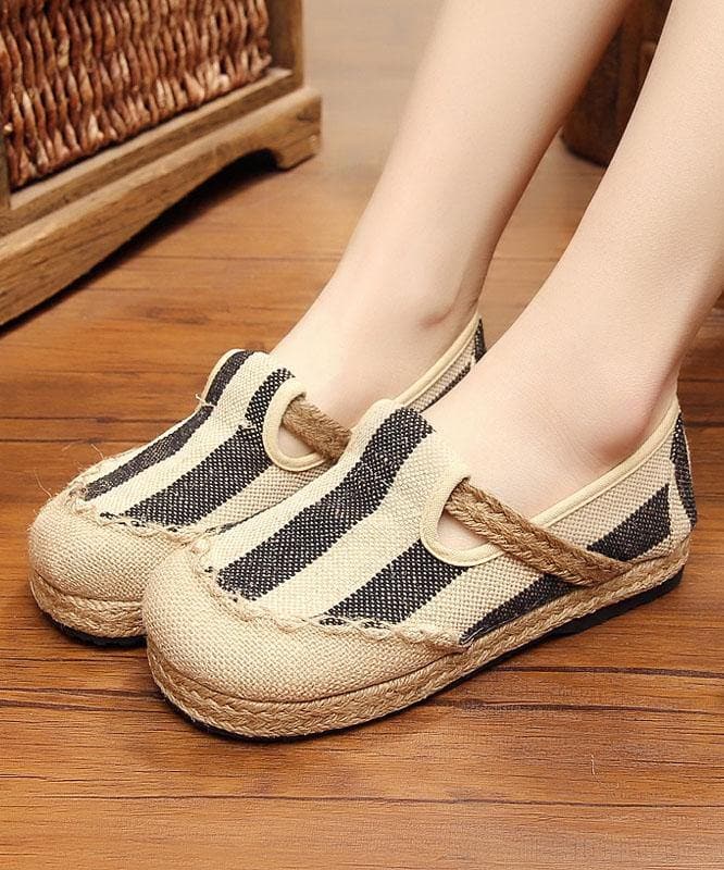 Blue Striped Cotton Fabric Flats Splicing Flat Shoes For Women - Flats Shoes - DYAVOR®