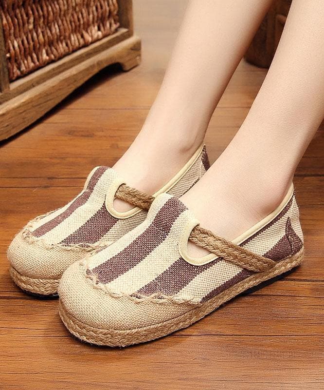 Blue Striped Cotton Fabric Flats Splicing Flat Shoes For Women - Flats Shoes - DYAVOR®