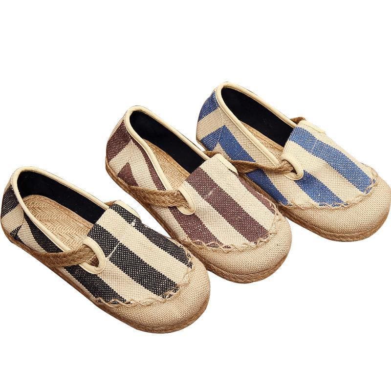 Blue Striped Cotton Fabric Flats Splicing Flat Shoes For Women - Flats Shoes - DYAVOR®