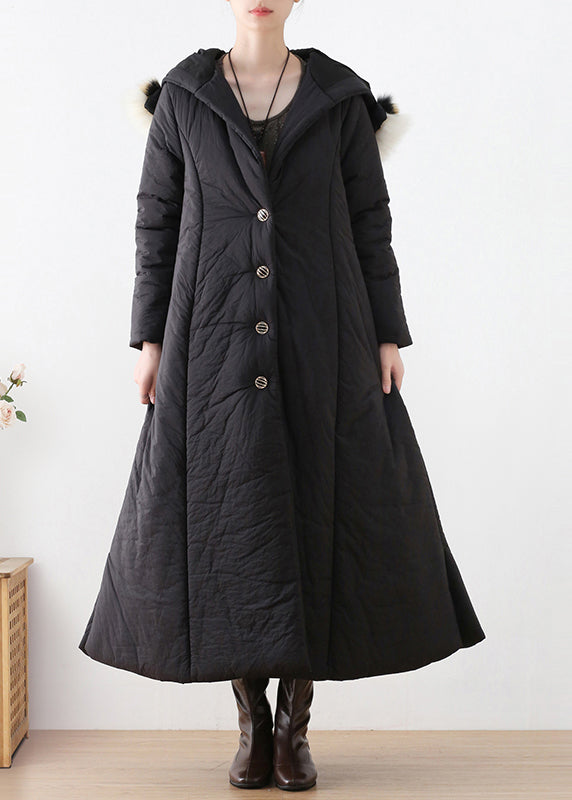 Bohemian Black Button Hooded Long Parka Winter - Down Jackets - DYAVOR®