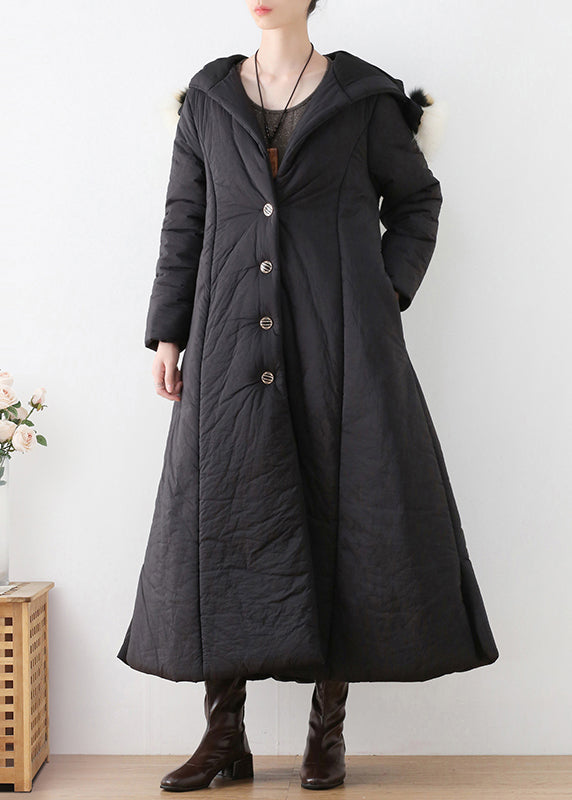 Bohemian Black Button Hooded Long Parka Winter - Down Jackets - DYAVOR®