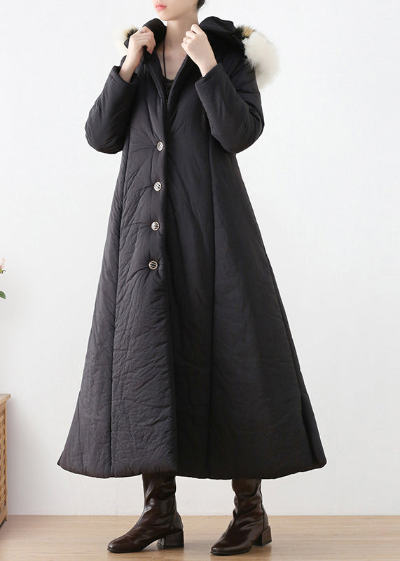 Bohemian Black Button Hooded Long Parka Winter - Down Jackets - DYAVOR®