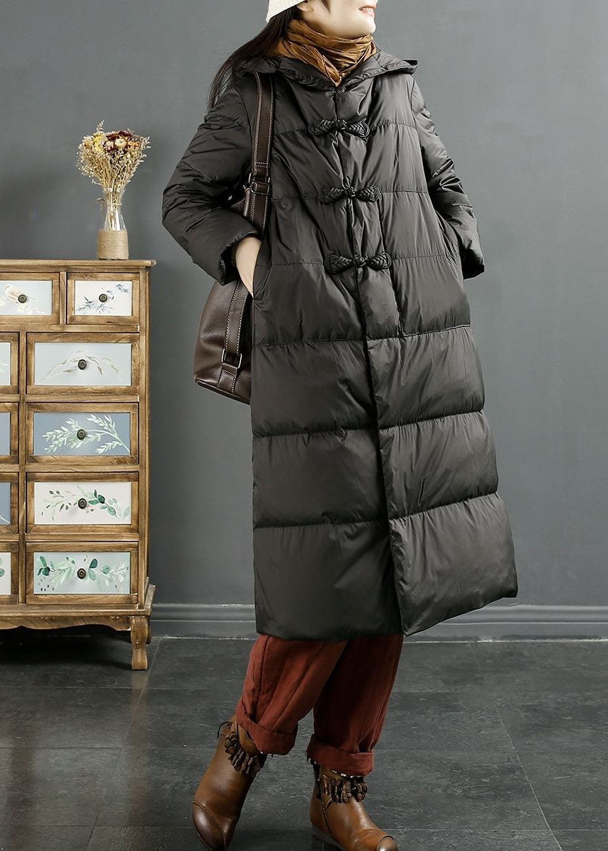 Bohemian Black Hooded Oriental Button Duck Down Puffers Jackets Winter - Down Jackets - DYAVOR®