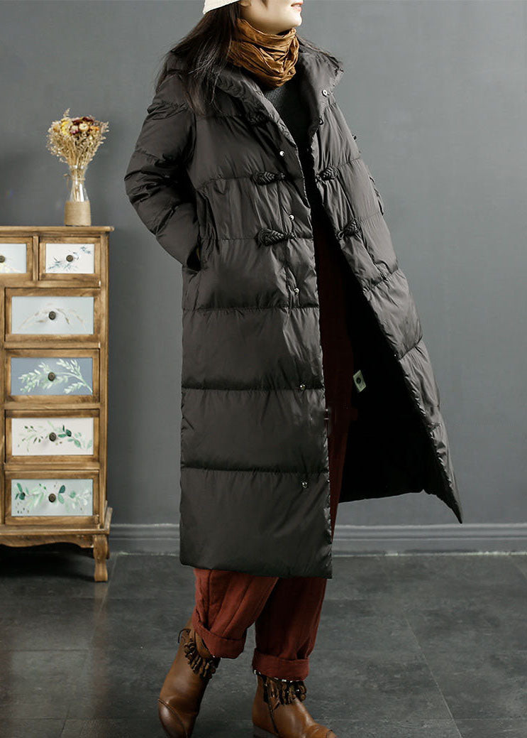 Bohemian Black Hooded Oriental Button Duck Down Puffers Jackets Winter - Down Jackets - DYAVOR®