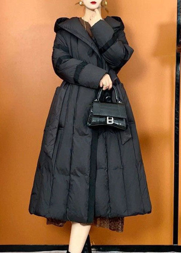 Bohemian Black Hooded Oversized Pockets Duck Down Puffers Jackets Winter - Down Jackets - DYAVOR®