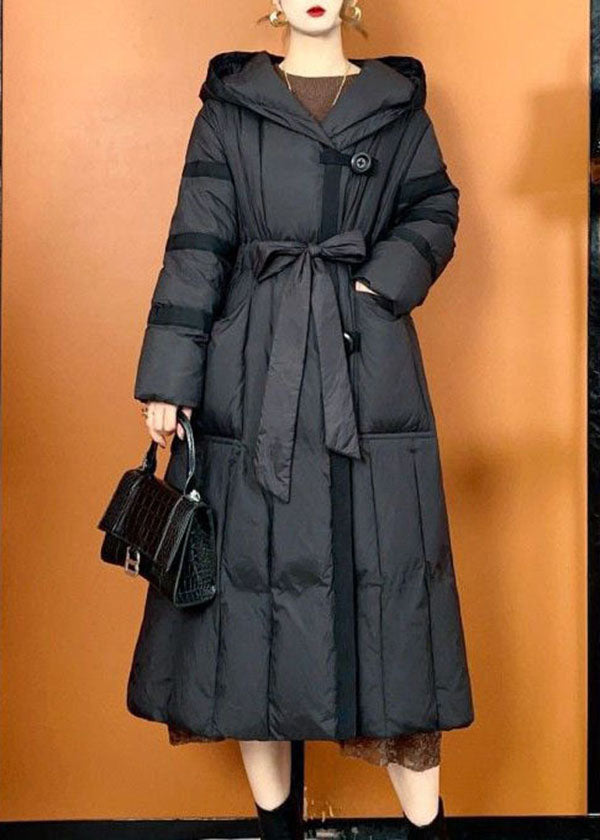 Bohemian Black Hooded Oversized Pockets Duck Down Puffers Jackets Winter - Down Jackets - DYAVOR®