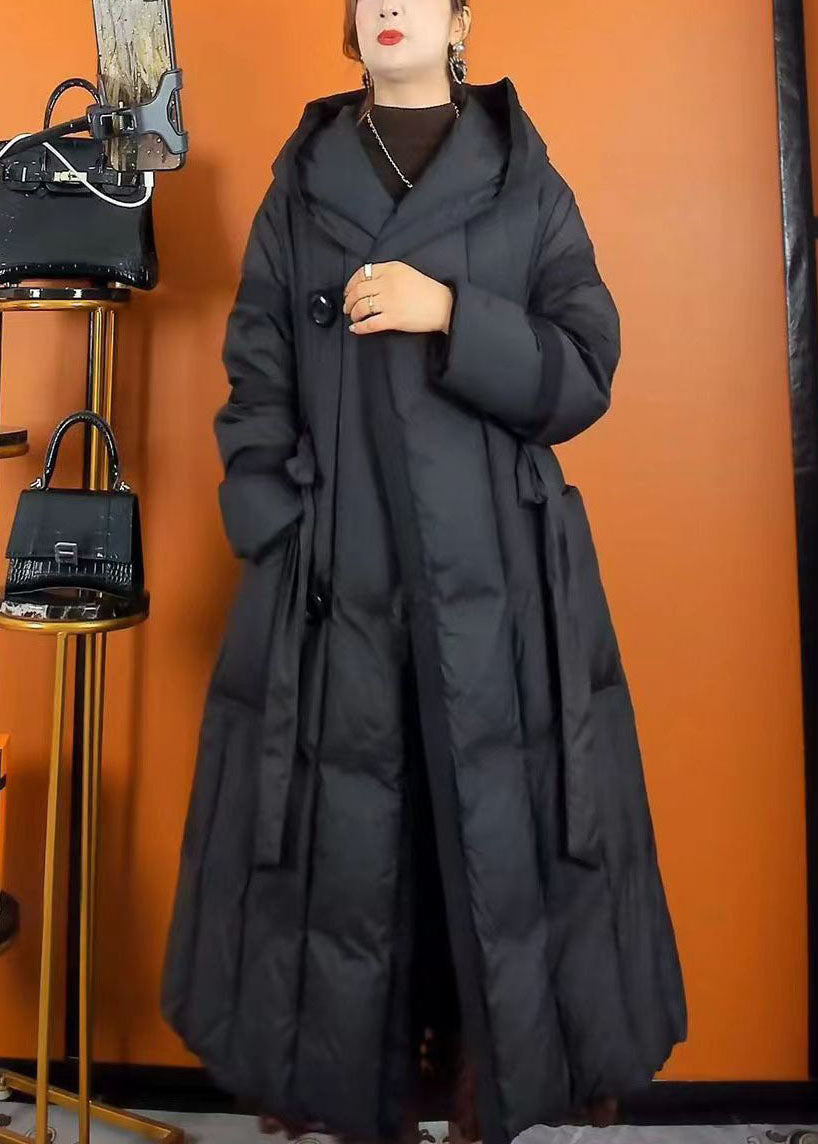 Bohemian Black Hooded Oversized Pockets Duck Down Puffers Jackets Winter - Down Jackets - DYAVOR®
