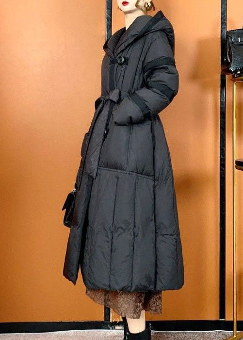 Bohemian Black Hooded Oversized Pockets Duck Down Puffers Jackets Winter - Down Jackets - DYAVOR®