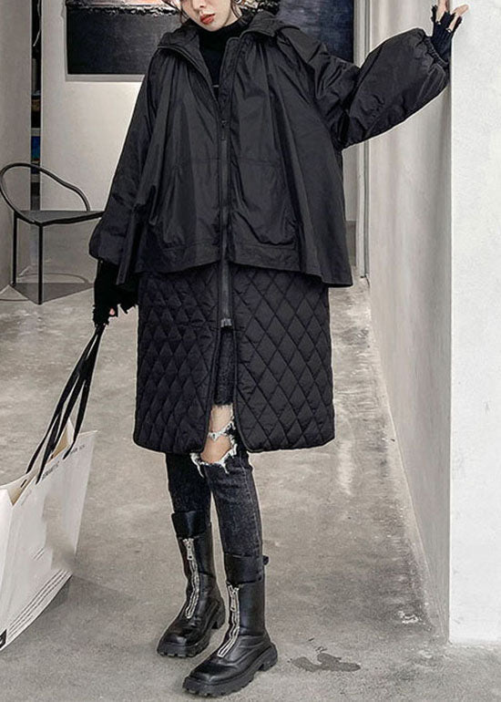 Bohemian Black Hooded Plaid Patchwork Fine Cotton Filled coats Winter - Down Jackets - DYAVOR®