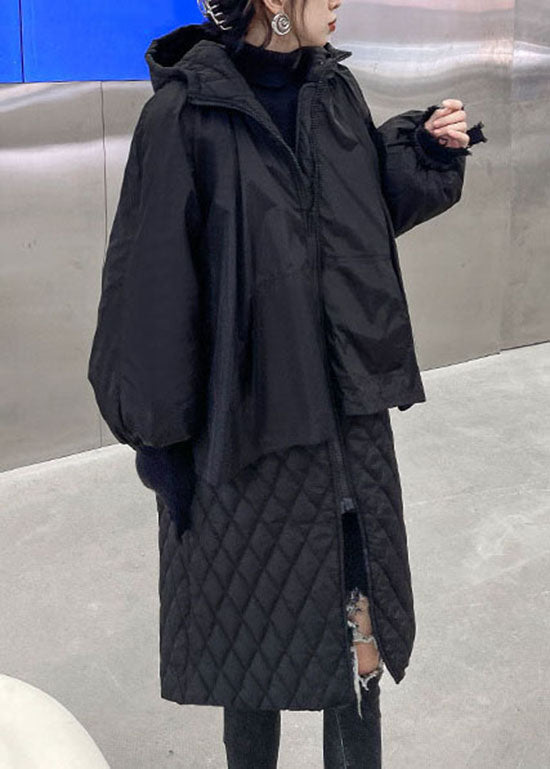 Bohemian Black Hooded Plaid Patchwork Fine Cotton Filled coats Winter - Down Jackets - DYAVOR®