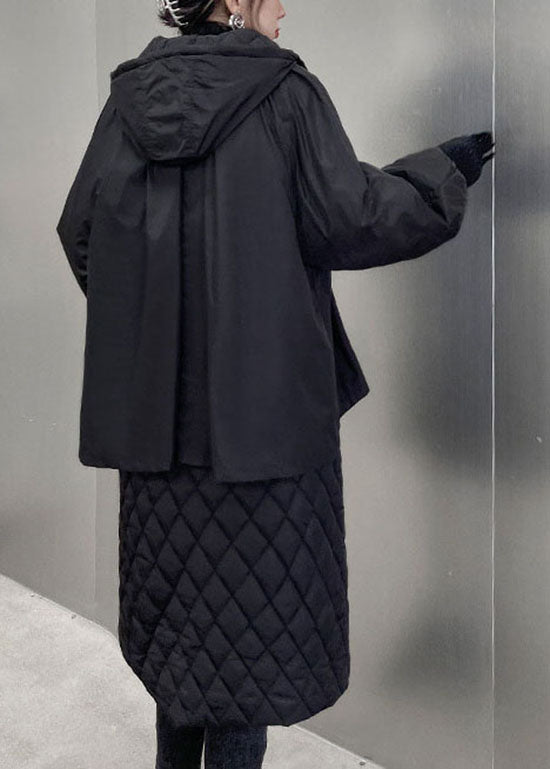 Bohemian Black Hooded Plaid Patchwork Fine Cotton Filled coats Winter - Down Jackets - DYAVOR®