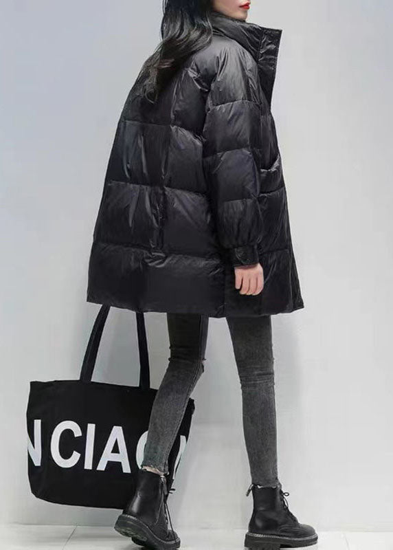 Bohemian Black Stand Collar Oversized Pockets Duck Down Puffers Jackets Winter - Down Jackets - DYAVOR®