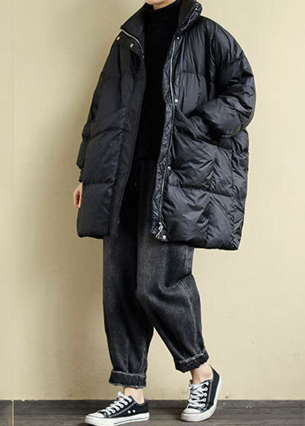 Bohemian Black Stand Collar Oversized Pockets Duck Down Puffers Jackets Winter - Down Jackets - DYAVOR®