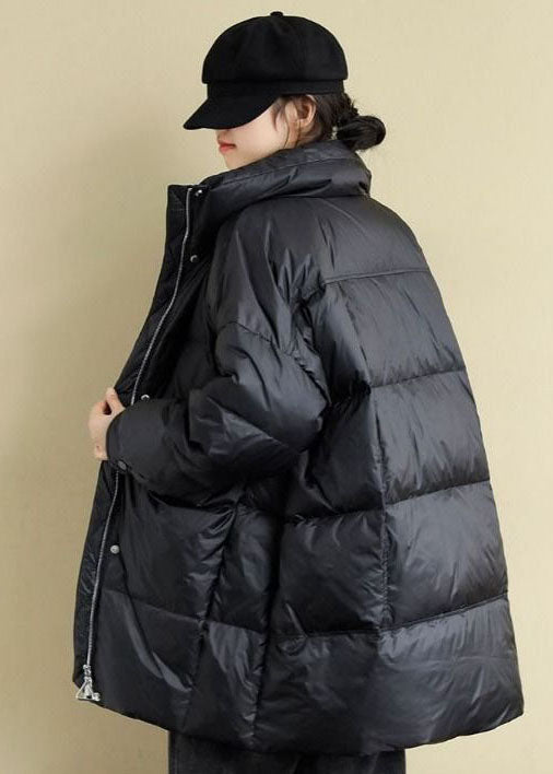 Bohemian Black Stand Collar Oversized Pockets Duck Down Puffers Jackets Winter - Down Jackets - DYAVOR®