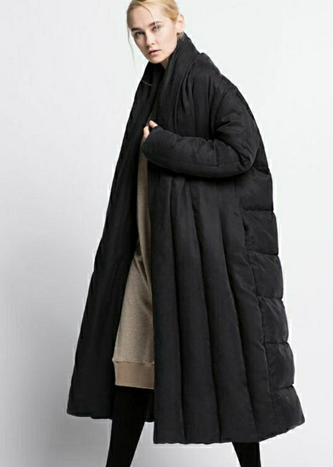 Bohemian Black V Neck Oversized Patchwork Duck Down Puffer Jacket Winter - Down Jackets - DYAVOR®