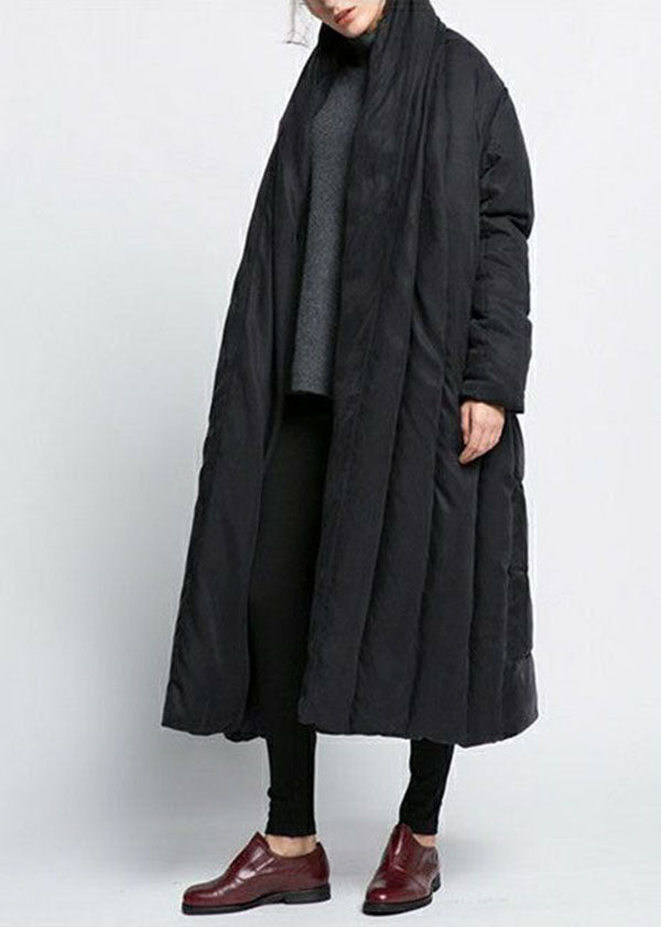 Bohemian Black V Neck Oversized Patchwork Duck Down Puffer Jacket Winter - Down Jackets - DYAVOR®