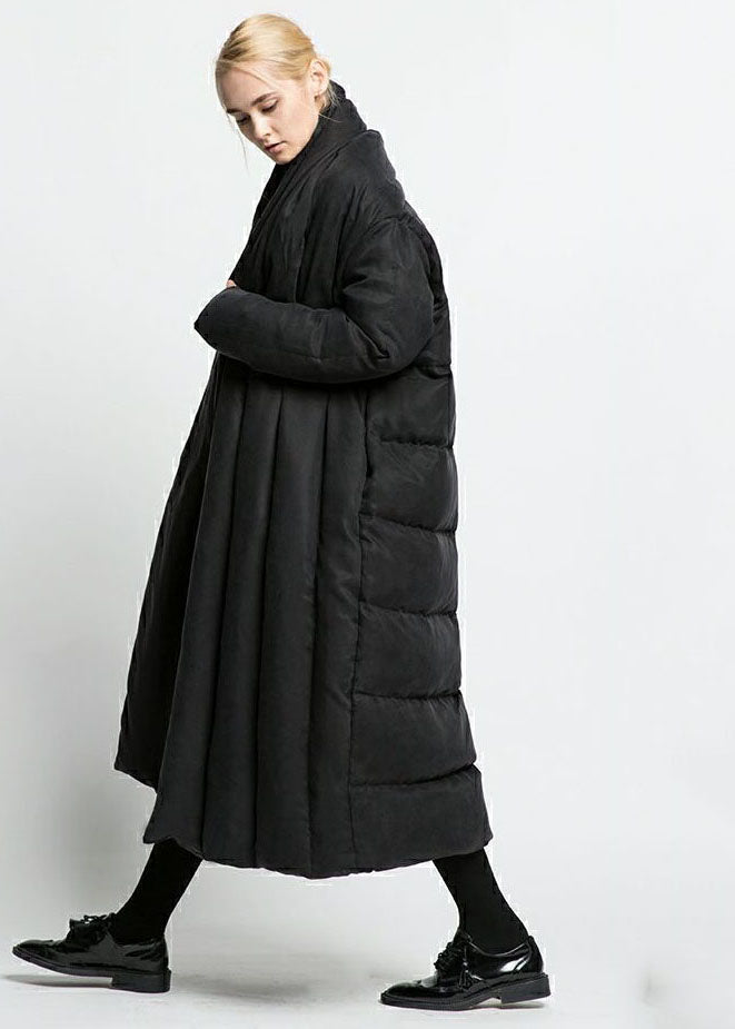Bohemian Black V Neck Oversized Patchwork Duck Down Puffer Jacket Winter - Down Jackets - DYAVOR®