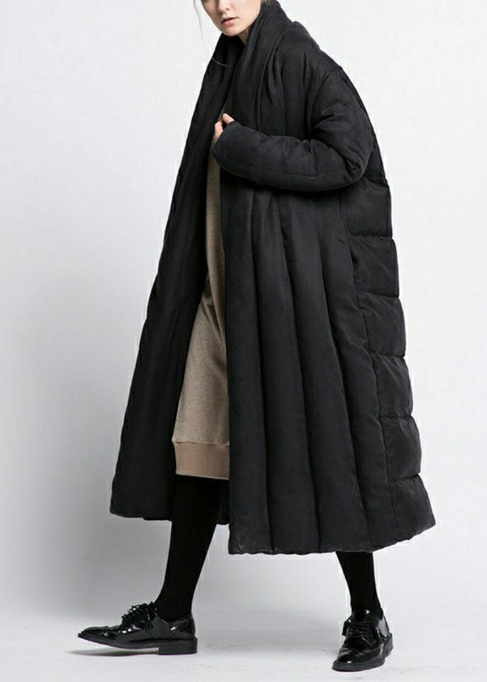 Bohemian Black V Neck Oversized Patchwork Duck Down Puffer Jacket Winter - Down Jackets - DYAVOR®