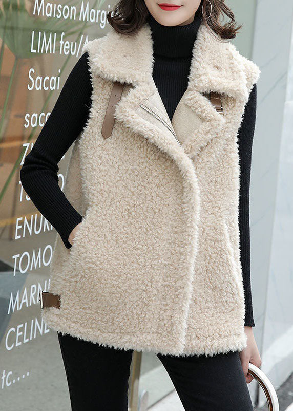 Bohemian Khaki Zip Up Pockets Faux Fur Winter Vest - vests - DYAVOR®