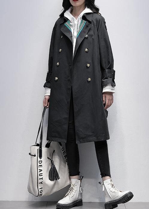 Bohemian Notched tie waist Fine trench coat black Knee coats - - DYAVOR®