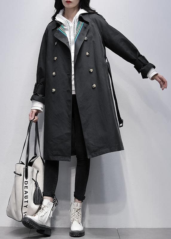 Bohemian Notched tie waist Fine trench coat black Knee coats - - DYAVOR®