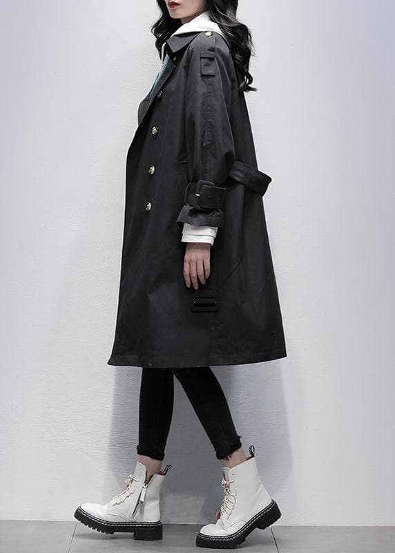 Bohemian Notched tie waist Fine trench coat black Knee coats - - DYAVOR®