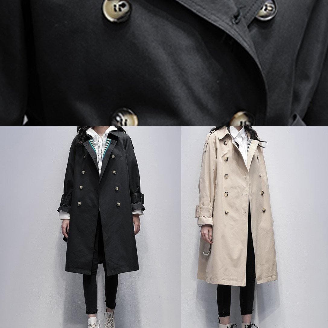 Bohemian Notched tie waist Fine trench coat black Knee coats - - DYAVOR®