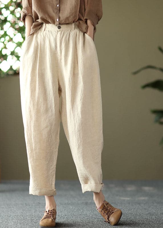 Bohemian Orange High Waist Pockets Original Design Linen Harem Pants Summer - Pants - DYAVOR®