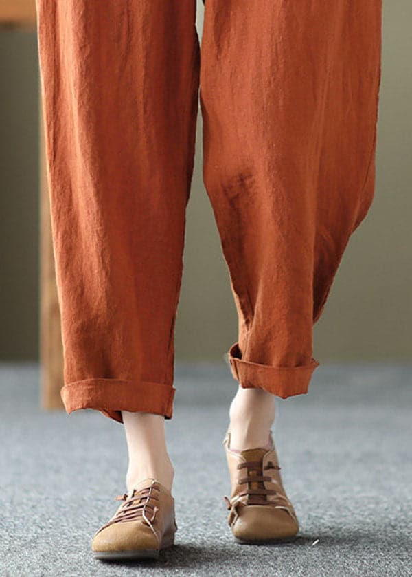 Bohemian Orange High Waist Pockets Original Design Linen Harem Pants Summer - Pants - DYAVOR®
