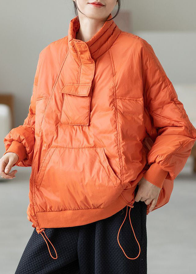 Bohemian Orange Hooded Drawstring Pockets Duck Down Down Pullover Sweatshirt Winter - Down Jackets - DYAVOR®
