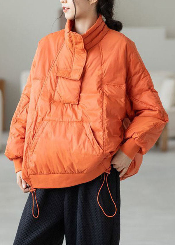 Bohemian Orange Hooded Drawstring Pockets Duck Down Down Pullover Sweatshirt Winter - Down Jackets - DYAVOR®