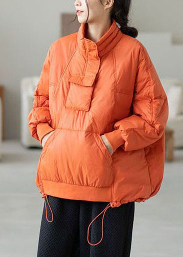 Bohemian Orange Hooded Drawstring Pockets Duck Down Down Pullover Sweatshirt Winter - Down Jackets - DYAVOR®