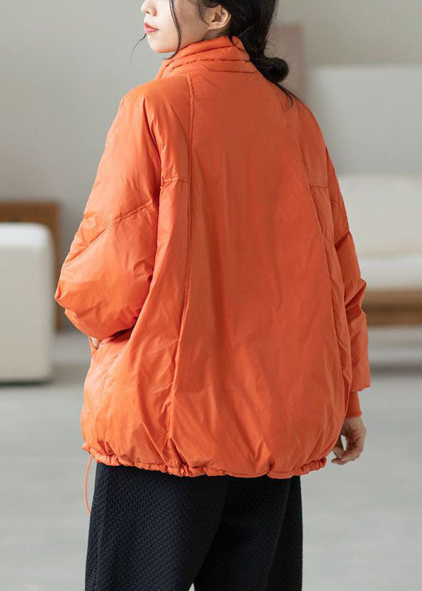 Bohemian Orange Hooded Drawstring Pockets Duck Down Down Pullover Sweatshirt Winter - Down Jackets - DYAVOR®