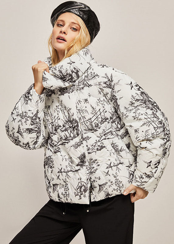 Bohemian Orange Stand Collar Zip Up Print Duck Down Jackets Winter - Down Jackets - DYAVOR®