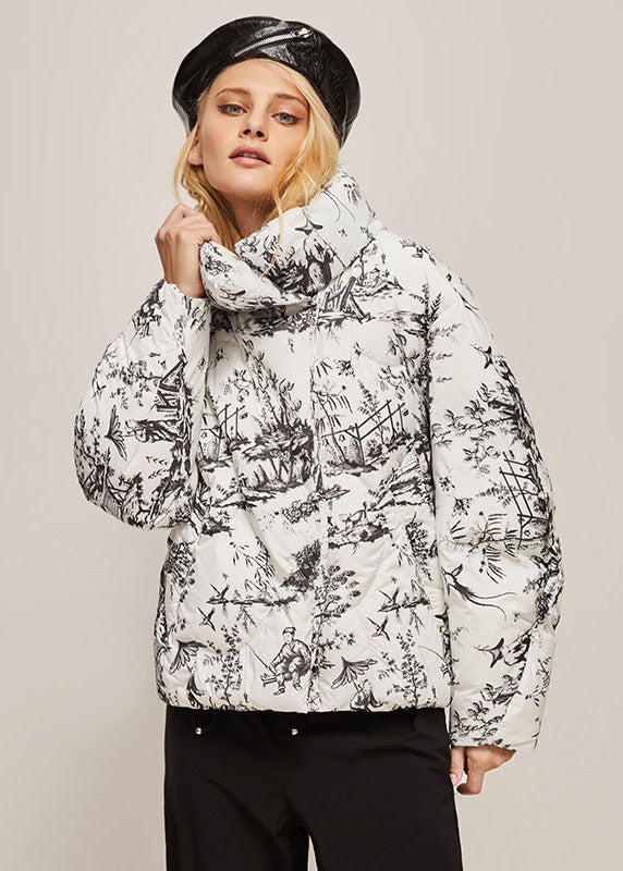 Bohemian Orange Stand Collar Zip Up Print Duck Down Jackets Winter - Down Jackets - DYAVOR®