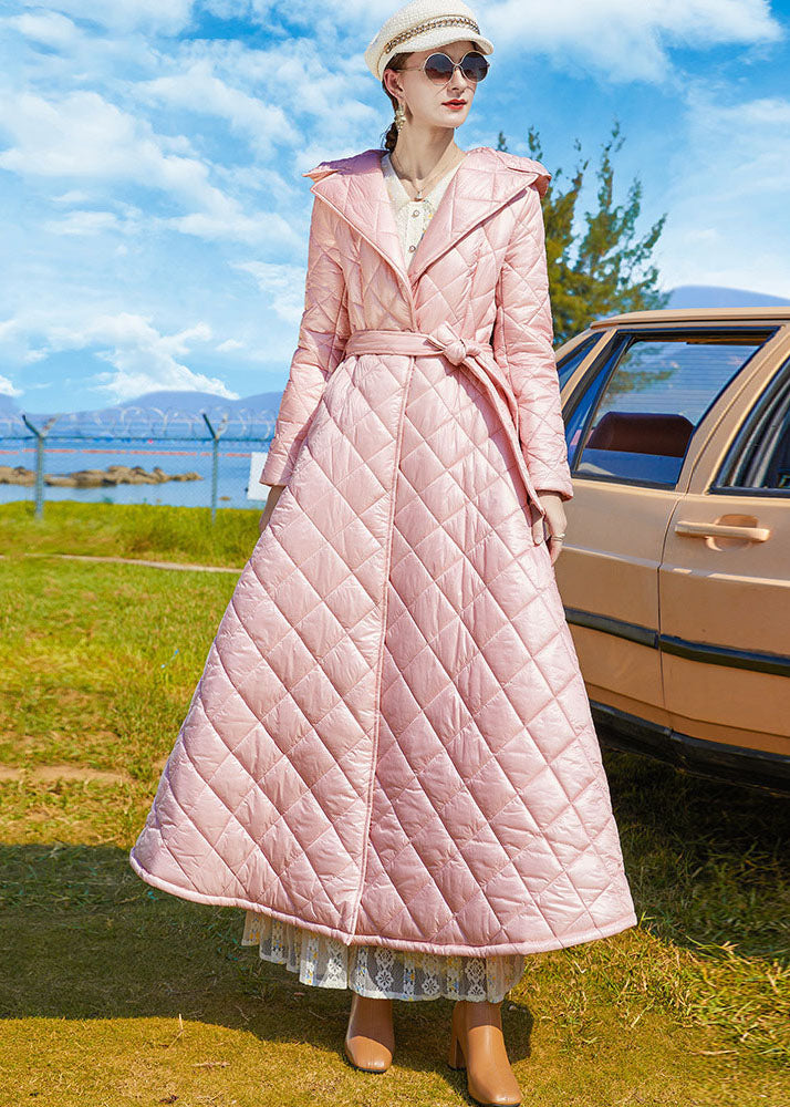 Bohemian Pink Hooded Lengthen Fine Cotton Filled Cinch Coats Winter - Down Jackets - DYAVOR®