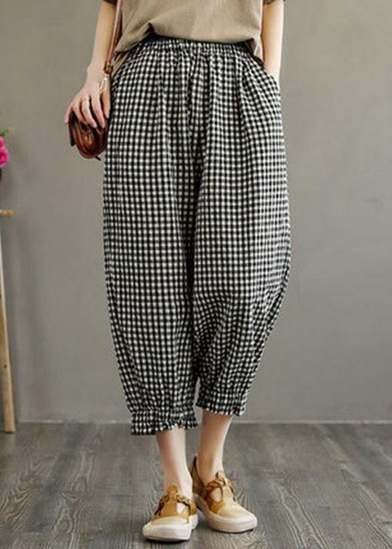 Bohemian Plaid Elastic Waist Pockets Harem Pants Linen - Pants - DYAVOR®