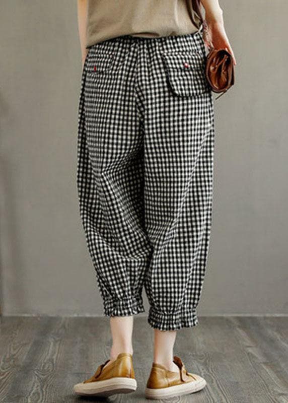 Bohemian Plaid Elastic Waist Pockets Harem Pants Linen - Pants - DYAVOR®