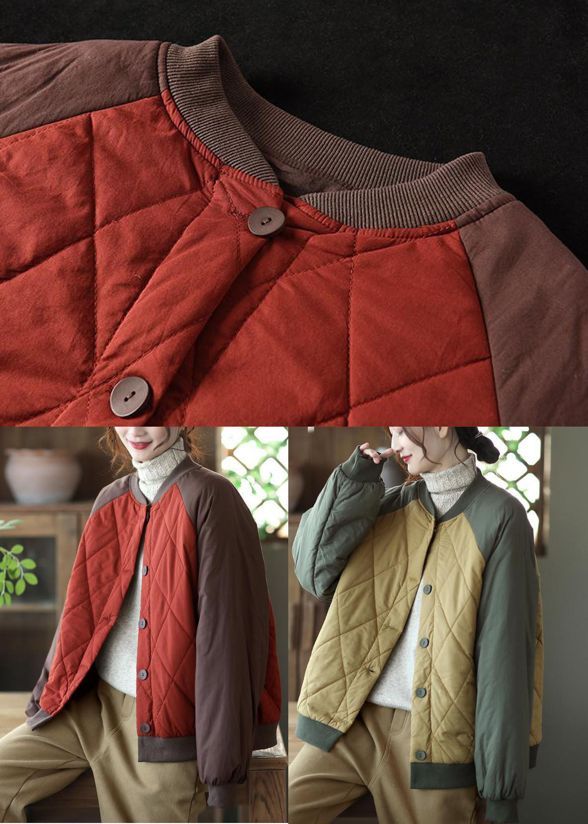 Bohemian Red Oversized Patchwork Fine Cotton Filled Jackets Winter - Down Jackets - DYAVOR®