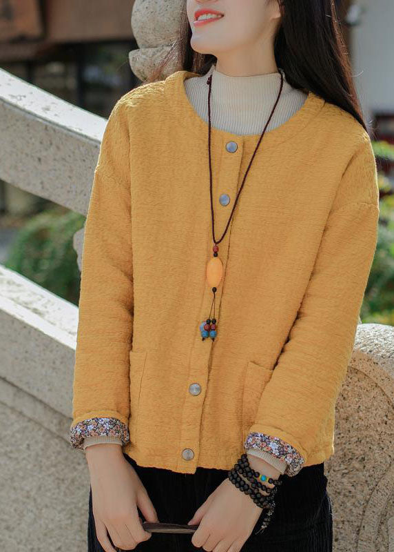 Bohemian Yellow Jacquard Solid Fine Cotton Filled Coat Outwear Winter - Down Jackets - DYAVOR®