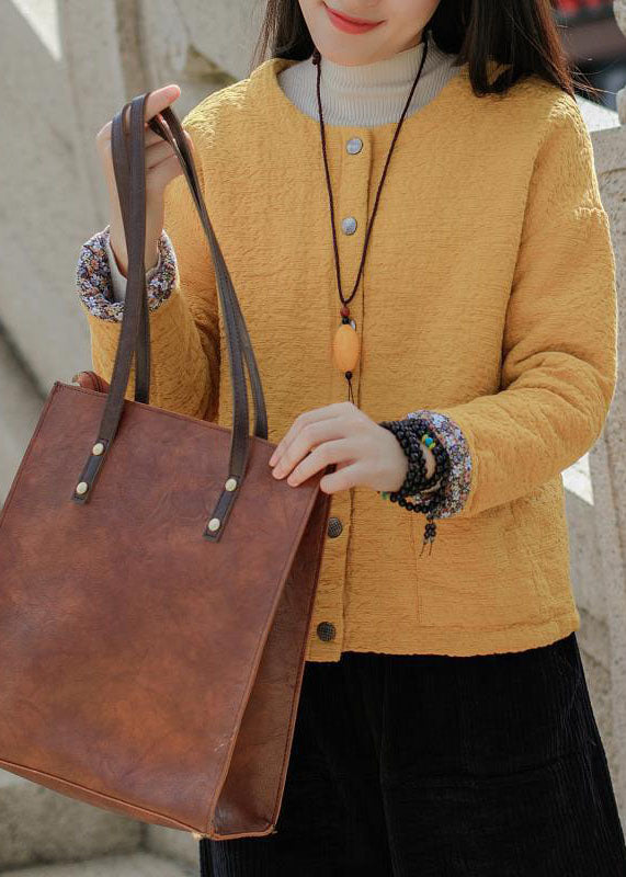 Bohemian Yellow Jacquard Solid Fine Cotton Filled Coat Outwear Winter - Down Jackets - DYAVOR®