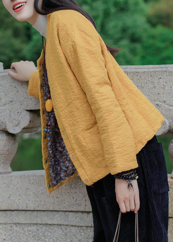 Bohemian Yellow Jacquard Solid Fine Cotton Filled Coat Outwear Winter - Down Jackets - DYAVOR®