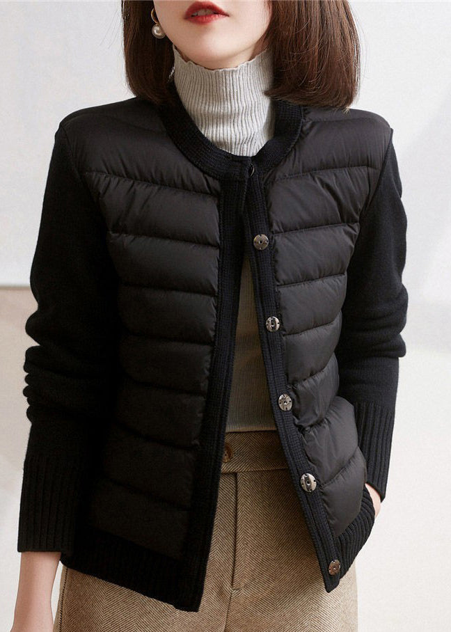 Boho Apricot Turtleneck Zippered Patchwork Knit Parka Long Sleeve - Down Jackets - DYAVOR®