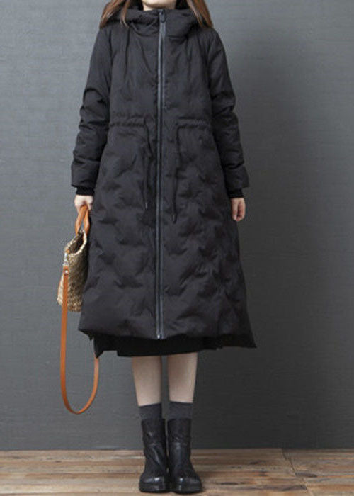 Boho Army Green Hooded Drawstring Side Open Thick Duck Down Down Coats Winter - Down Jackets - DYAVOR®