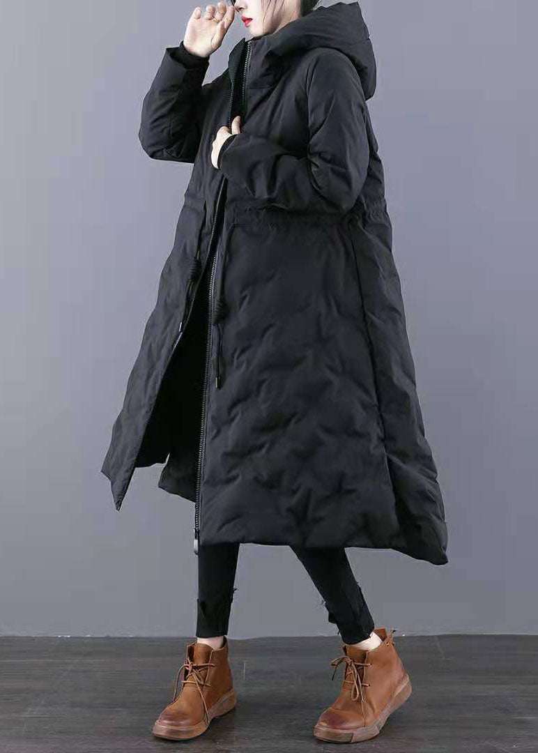 Boho Army Green Hooded Drawstring Side Open Thick Duck Down Down Coats Winter - Down Jackets - DYAVOR®