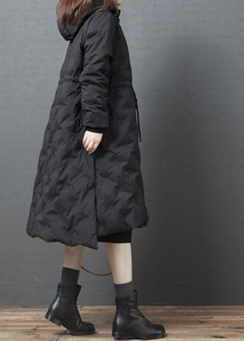 Boho Army Green Hooded Drawstring Side Open Thick Duck Down Down Coats Winter - Down Jackets - DYAVOR®